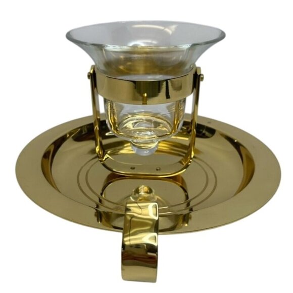 Polished Brass Chamberstick Candle Holder Wall Sconce with Glass Hurricane Shade - Picture 4 of 7